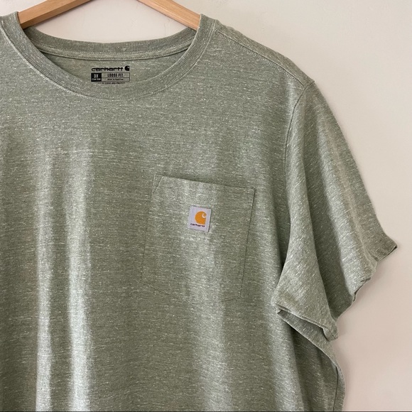 Carhartt Workwear K87 Pocket T Shirt Leaf Green Snow Heather - Picture 2 of 10